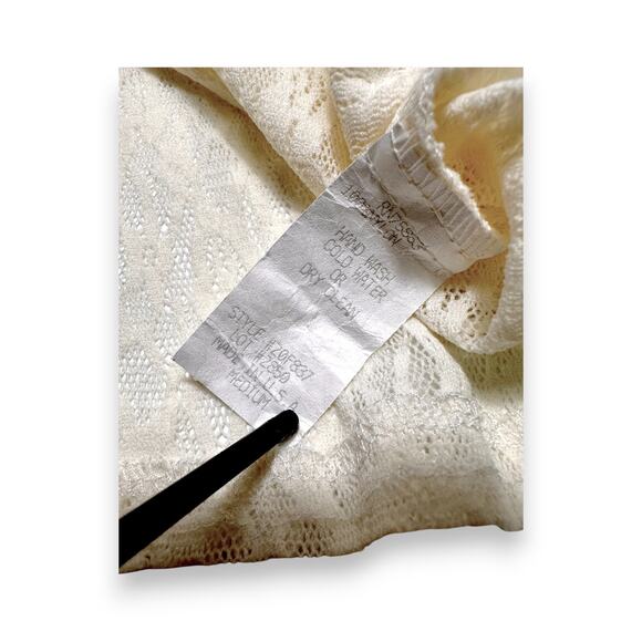 Vintage First Option Textured Double Line Cream Lace Long Sleeve Medium - Picture 9 of 12